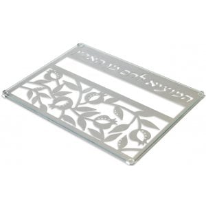 Dorit Judaica Stainless Steel and Tempered Glass Challah Board - Pomegranates