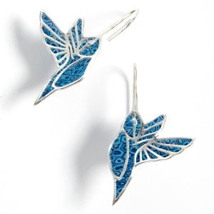 Blue Hummingbird Silver Earrings