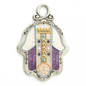 Purple and Gold Wall Hamsa by Esther Shahaf
