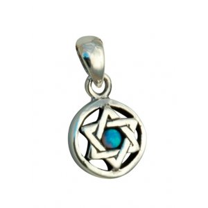 Silver and Opal Star of David Circle Pendant