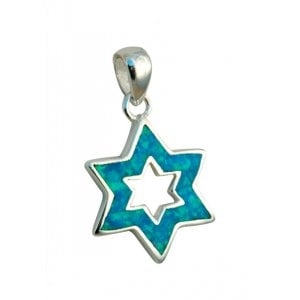 Silver and Opal Star of David Pendant