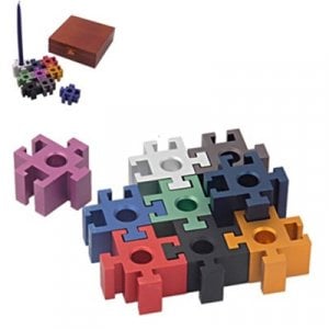 Dabach Judaica, Anodized Aluminum Puzzle Pieces Chanukah Menorah - Colorful