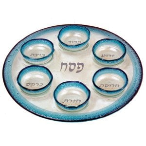 Itay Mager Fused Glass Passover Seder Plate - Blue