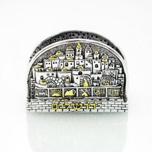 Silver Plated with Gold Accents Business Card Holder - Jerusalem, Twelve Tribes