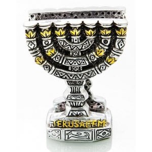 Silver Plated Napkin Holder with Gold Accents – Seven Branch Menorah Image