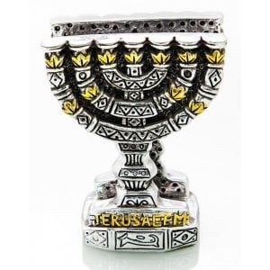 Silver Plated Napkin Holder with Gold Accents  Seven Branch Menorah Image