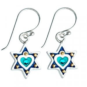 Blue Heart Star of David Earrings by Ester Shahaf