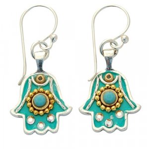 Blue Hamsa Earrings by Ester Shahaf