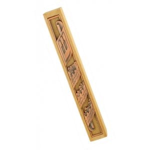 Wood Mezuzah with pink Jerusalem design