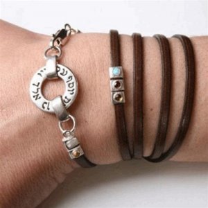 Kabbalah Leather Bracelet With Silver 72 Names by HaAri
