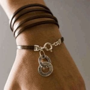 Ha&#225;ri, Leather Wrap Around Bracelet, Double Silver Discs with 72 Divine Names
