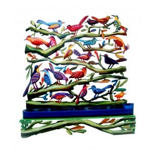 David Gerstein Laser Cut Metal Colorful Chanukah Menorah - Fluttering Birds