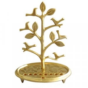 Shraga Landesman Circular Base Hanukkah Menorah, Tree with Birds - Brass