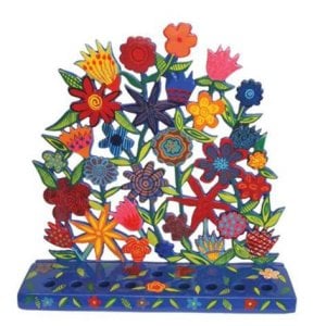 Yair Emanuel Laser Cut Metal Hanukkah Menorah - Floral Display