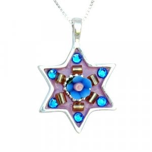 Small Star of David with blue stones necklace by Ester Shahaf