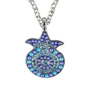 Yair Emanuel Pomegranate Pendant - Silver Plated Chain, Blue Stones