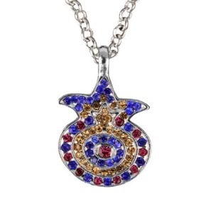 Yair Emanuel Pomegranate Pendant - Silver Plated Chain, Colored Stones
