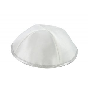 White Satin Kippah with silver edging