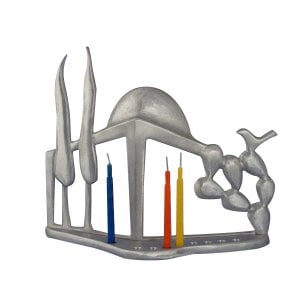 Shraga Landesman Aluminum Hanukkah Menorah - Landmarks in Israel