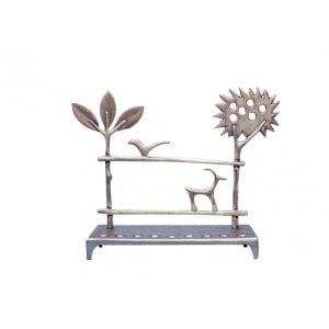 Shraga Landesman Aluminum Hanukkah Menorah - Trees and Deer