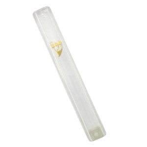 Clear Plastic Lucite Transparent Mezuzah Case, Gold Shin - Various Lengths