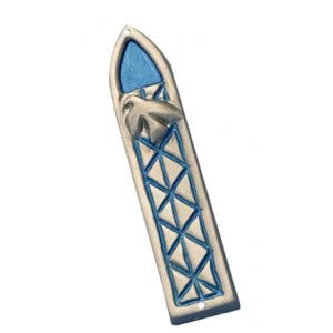 Shraga Landesman Blue Peace Dove and Criss-cross Design Mezuzah Case - Aluminum