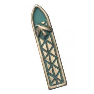 Shraga Landesman Blue Peace Dove and Criss-Cross Design Mezuzah Case - Brass