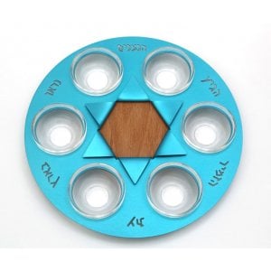 Shraga Landesman Sky-Blue Star of David Seder Plate - Aluminum, Wood and Glass