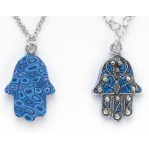 Small Blue Oriental Hamsa Necklace
