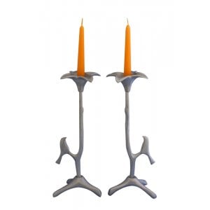 Shraga Landesman Flower Shaped Candle Holders atop Slender Branch and Bird