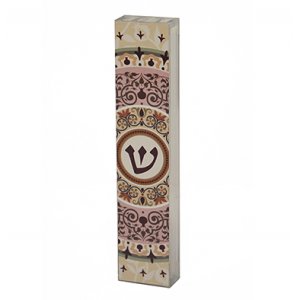 Dorit Judaica Lucite and Aluminum Mezuzah Case - Pink Floral Mandala