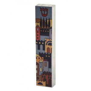 Dorit Judaica Lucite Mezuzah Case Colorful Aluminum Print - Jerusalem Images