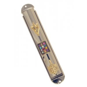 Round Nickel Two Tone Twelve Tribes Mezuzah Case