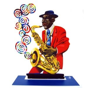 David Gerstein Free Standing Double Sided Music Sculpture - Saxophone Player