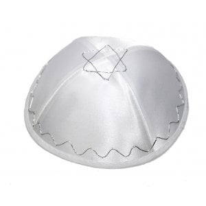 White Terylene Kippah with Star of David