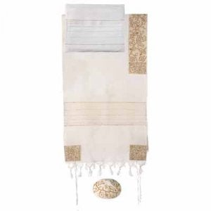 Yair Emanuel Small Gold Embroidered Cotton Tallit Set - Four Matriarchs - 3 in stock