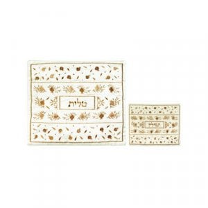 Yair Emanuel White Embroidered Tallit & Tefillin Bag Set - Gold Pomegranates