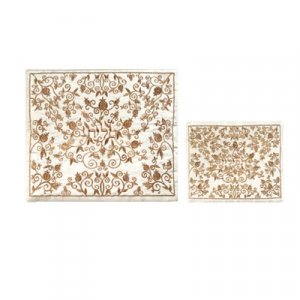 Yair Emanuel Cream Embroidered Tallit & Tefillin Bag  Gold Pomegranate Vines