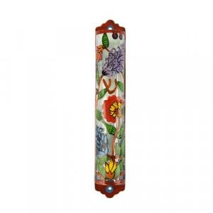 Yair Emanuel Hand Painted Colorful Laser Cut Metal Mezuzah Case - Flowers