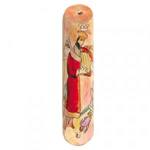Yair Emanuel Large Hand Painted Wood Mezuzah Case - King David and his Harp