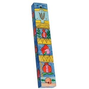 Yair Emanuel Small Hand Painted Wood Mezuzah - Pomegranates and Gold Stripes