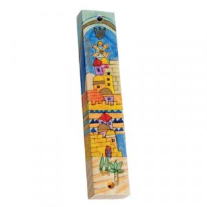 Yair Emanuel Small Hand Painted Wood Mezuzah Case - Golden Jerusalem