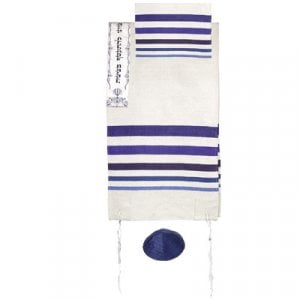 Yair Emanuel Hand Woven Silk Tallit Set, Embroidered Atara  Blue Stripes - 1 in stock