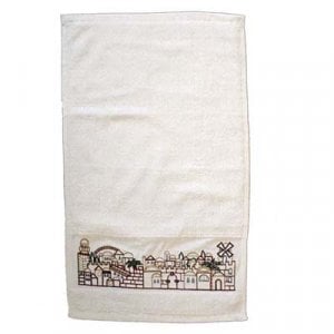 Yair Emanuel Cotton Netilat Yadayim Hand Towel - Embroidered Jerusalem Images