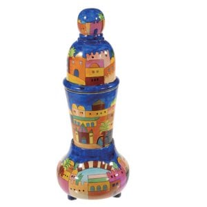 Yair Emanuel Hand Painted Compact Shabbat Candlesticks and Havdalah - Jerusalem