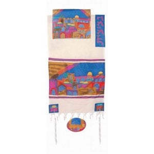 Yair Emanuel Woven Cotton and Hand Painted Tallit Set - Golden Jerusalem