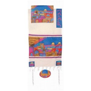 Yair Emanuel Woven Cotton and Hand Painted Tallit Set - Golden Jerusalem