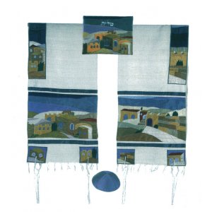 Yair Emanuel Embroidered Silk Tallit Set, Jerusalem - Colorful - 1 in stock