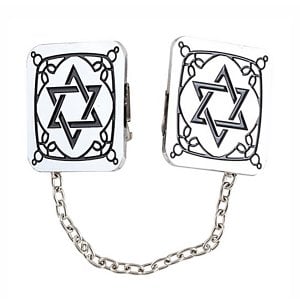 Tallit Prayer Shawl Clips, Nickel Plated - Decorative Star of David