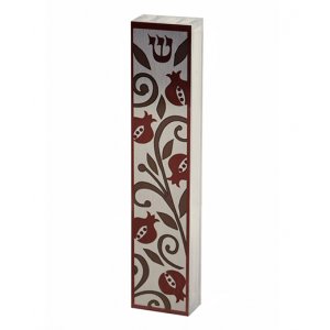 Dorit Judaica Lucite Mezuzah Case Colorful Aluminum Print  Red Pomegranates